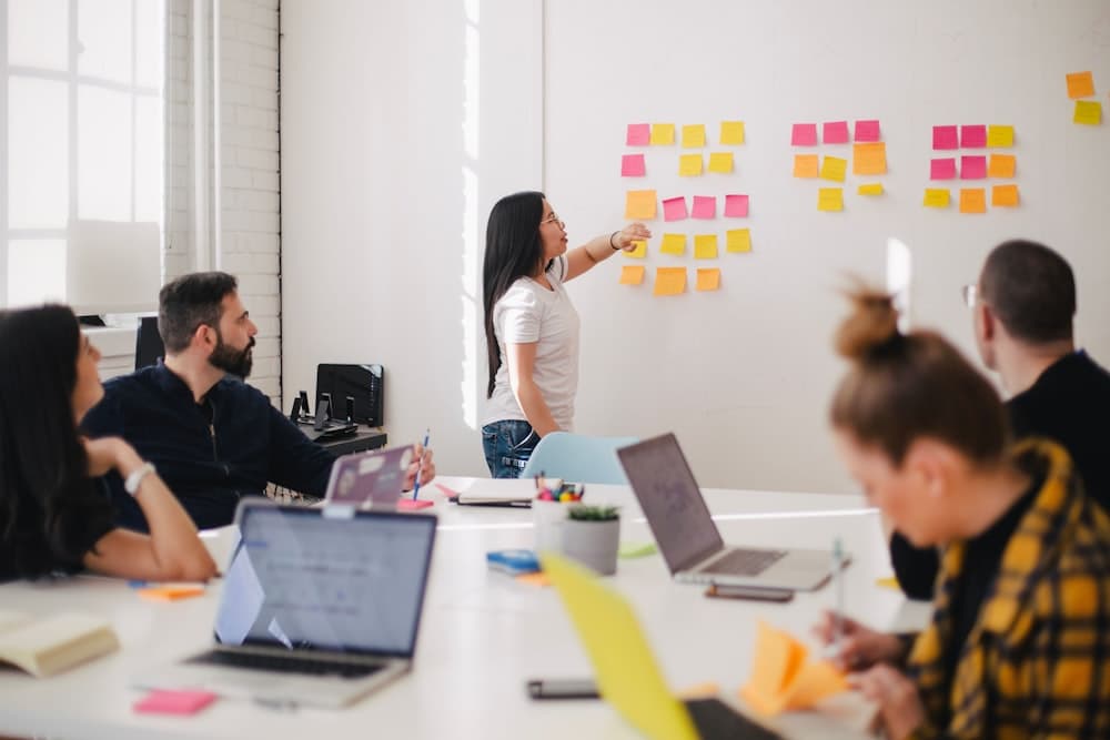 Diverse professional team in a modern office meeting